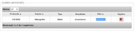 Status do exame no SISCAN