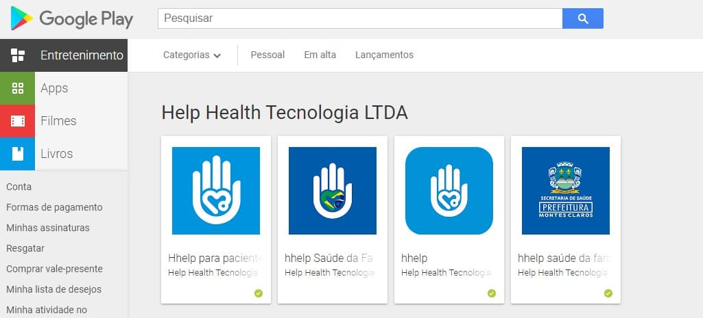 Aplicativos da hhelp no Google Play