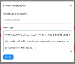 Modal de envio de notificação por WhatsApp